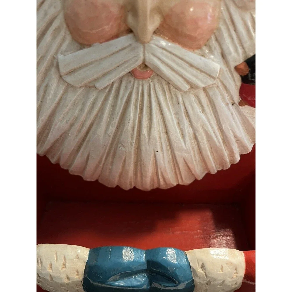 Old Fashioned Traditional Santa & Cardinal Painted Wood Card Box farmhouse